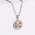 Collana segno Leone bicolore con ciondolo a forma di leone dorato e cornice intrecciata argento - Leone
