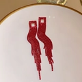 Elegant long red rhinestone tassel earrings with a geometric square base and fringes - Red Long Tassel (34# Silver Earring Post)