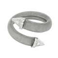 Elegant silver mesh spiral bangle featuring sparkling diamond-set triangle ends - 16mm / Steel