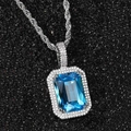 Hip-Hop Halskette mit quadratischem blauem Edelstein-Anhänger und Diamanten auf Seilkette - Weißgold mit Aquamarinstein (Anhänger Halskette)