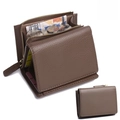 Brown genuine leather trifold wallet with RFID protection and zipper coin pouch - Mocha
