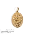 14K gold plated stainless steel oval snake pendant with embossed sunburst texture - Snake Relief Oval Pendant (AP39992)