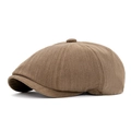 Bruine herringbone newsboy cap voor heren van tweed materiaal in klassieke achthoekige stijl - Khaki