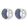 Macro detail of silver pea-shaped earrings with blue pave zircon and hollow heart cutouts - Silver Base Blue Zircon 1 Pair