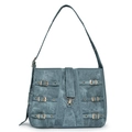 Sac fourre-tout Y2K en denim bleu délavé avec boucles métalliques et larges bandoulières - Bleu