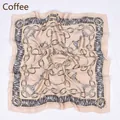 Elegant coffee beige square silk scarf with zebra border and chain pattern, color coffee #1 - Coffee