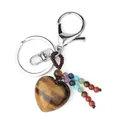 Heart-shaped tiger eye crystal keychain with colorful chakra beads and woven tassel - Tiger Eye (Multi-Color Chakra Beads)