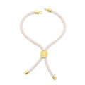Handmade white cord bracelet with a golden Tree of Life slider and metallic accents - Tree of Life Slider Woven Hand Rope / White (L0860)