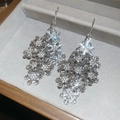 Détail de boucles d'oreilles flocon de neige argentées avec strass brillants dans l'écrin - Style Crochet / Argenté