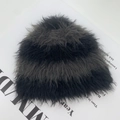 Gorro de invierno de piel sintética con rayas gris oscuro y negro en punto de felpa - Talla única / Negro y Gris