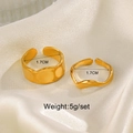 Two-piece gold-plated stainless steel open rings with wavy and irregular textured bands - Gold Set