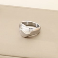 Close-up of heart-shaped polished silver steel ring with thick minimalist band - Size 6 / 12mm Plain Heart (KR111430-GC) / Silver