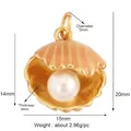 Golden scallop shell charm with pearl, 15x20mm beach style jewelry pendant - Pink-Orange Opening Pearl Shell