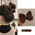 Dark coffee knitted bow hair claw clip for bun hairstyles with 8cm size detail - Dark Coffee
