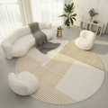 Detail view of round geometric minimalist carpet with beige and white拼接 design in living room - 60x60cm / Style B