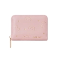 Pink cute cat foldable PU leather short wallet with golden zipper and embossed paw prints - Light Pink
