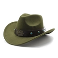 Detail of army green wool cowboy hat featuring a leather band with turquoise beads - M (56-58cm) / Army Green