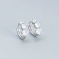 925 sterling silver hoop earrings with three white cubic zirconia stones in silver finish - 925 Silver / White Gold