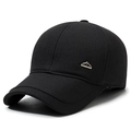 Men's winter baseball cap with ear flaps in black cotton featuring mountain metal badge - Adjustable / Black