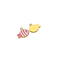 Pink striped enamel fish charm in gold finish for DIY jewelry bracelet making - 11*17mm Chubby Fish - Pink & White Stripes