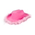 Pink western cowboy hat featuring fluffy pink feather trim and sparkling silver tinsel - Pink Cowboy Hat With Silver Wire