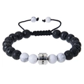 Dettaglio del bracciale in corda intrecciata con pietre laviche e perla in metallo - Turchese Bianco-Bracciale Inciso