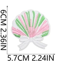 Detailed view of pink and green shell embroidery patch with 6cm by 5.7cm dimensions - Style 20 (Pink-Green Bow Shell)