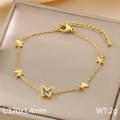 Golden minimalist butterfly bracelet with shimmering shell inlay and fine cable chain - Butterfly Style (KB185516-HM)