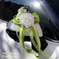 White Austin rose car mirror decor with 15x36cm dimension and green ribbon - Lemon Green