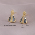 Religious golden stud earrings with blue zircon stones and three layers of gold plating - Gold Plated Virgin Mary Blue Zircon (EM04-5)