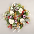Autumn wreath with white pumpkins, purple roses, and colorful eucalyptus for front door decor - White Pumpkin Eucalyptus Wreath - 40cm