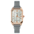 Elegant square rose gold watch for women with mesh band on white background - White