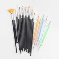 20-piece nail art brush set with 15 painting brushes and 5 double-ended dotting tools - 20 Piece Set / Black