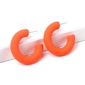 Modern orange matte C-shaped hoop earrings with a minimalist acrylic texture - Orange