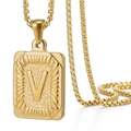 Collar de acero inoxidable chapado en oro de 18K con colgante rectangular de letra V - Oro V