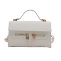 White faux leather crossbody bag with double gold lock pendants and top handle - White