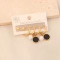 Set de boucles d'oreilles en acier inoxydable avec perles et breloques émaillées noires - 6# Style Rond