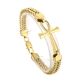 Pulsera trenzada de doble fila en color dorado con un colgante central de cruz Ankh - Dorado