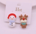 Detail of Christmas resin clip-on earrings featuring cute snowman and reindeer motifs - 21# Asymmetric Snowman & Reindeer / Clip-on Earrings Pair