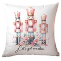 Christmas pillowcase with pink nutcracker soldiers and floral pattern on white fabric - Nutcracker Soldiers