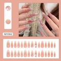 Pink almond press-on nails with luxury gradient design and rhinestone pearls style - MY082 Pink Drill Cat Eye