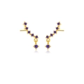 Elegant gold finish wave ear crawlers with purple crystals on a clean white background - 925 Silver / 18K Gold (Purple Zirconia)