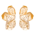 Elegant gold flower petal earrings with hammered metal texture for a stylish floral look - Gold Hammered Irregular Earrings (N-095)
