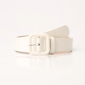 Cintura da donna minimalista in pelle bianco crema con elegante fibbia ad ardiglione quadra - Bianco