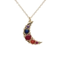 Golden crescent moon necklace featuring colorful micro-pave zircons on a delicate chain - Crescent Moon / Gold