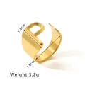 Polished 18k gold plated stainless steel open ring featuring a 3D hollow letter R design - Letter R