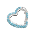 Silver heart connector charm with pavé turquoise stones and a spring hinge mechanism - Platinum Plated with Turquoise Zirconia