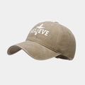 Vintage washed brown baseball cap with BELIEVE embroidery and cross graphic design - Khaki