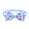 Light blue pet bowtie with pink polka dots and adjustable strap for dogs and cats - Lake Blue with Rose Red Dots