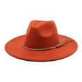 Classic wide brim orange fedora hat with brown braided belt and tassel detail - M (56-58cm) / Caramel
